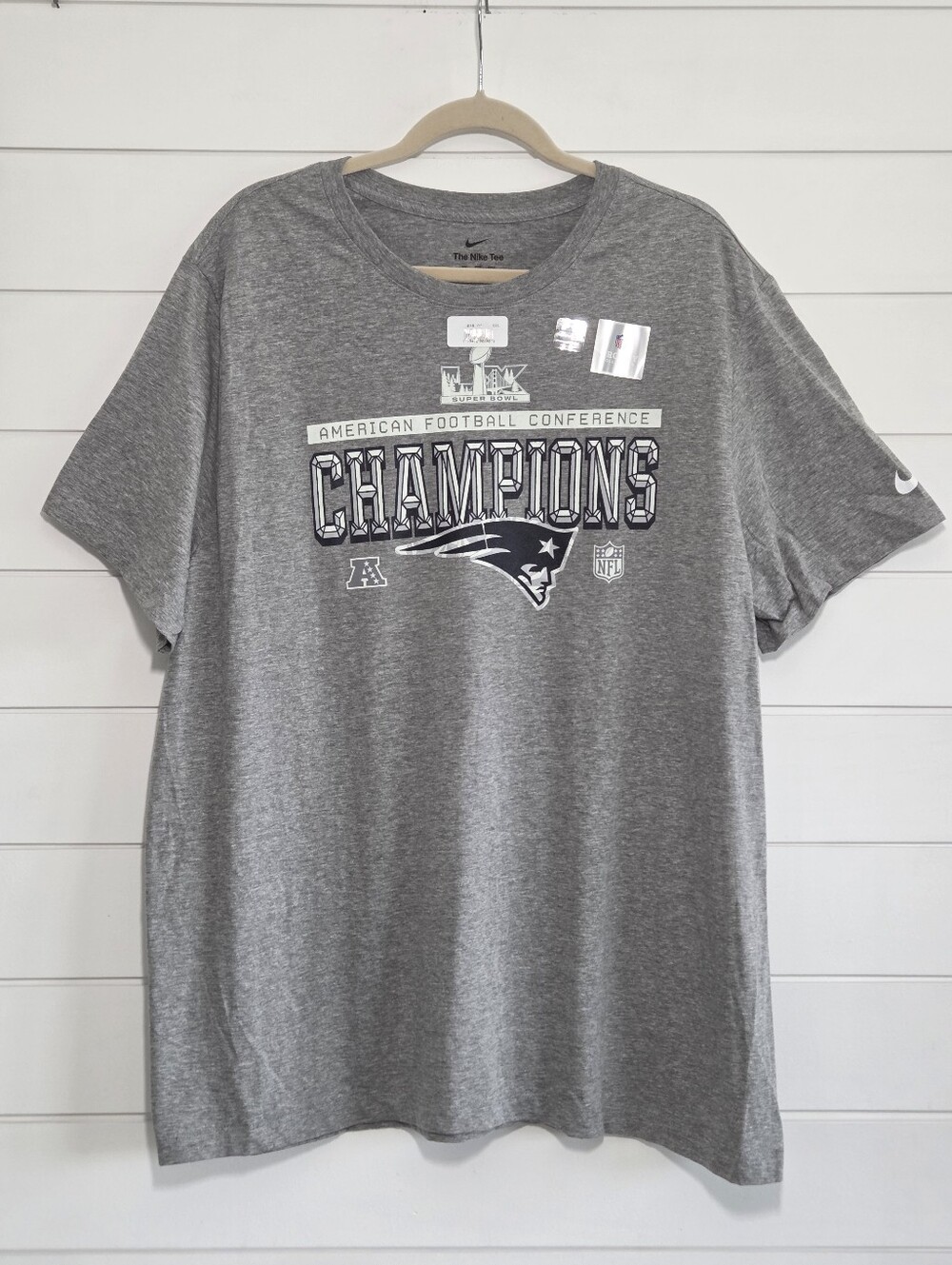 Nike Gray New‎ England Patriots AFC Champions Short Sleeve Tee XXL NEW